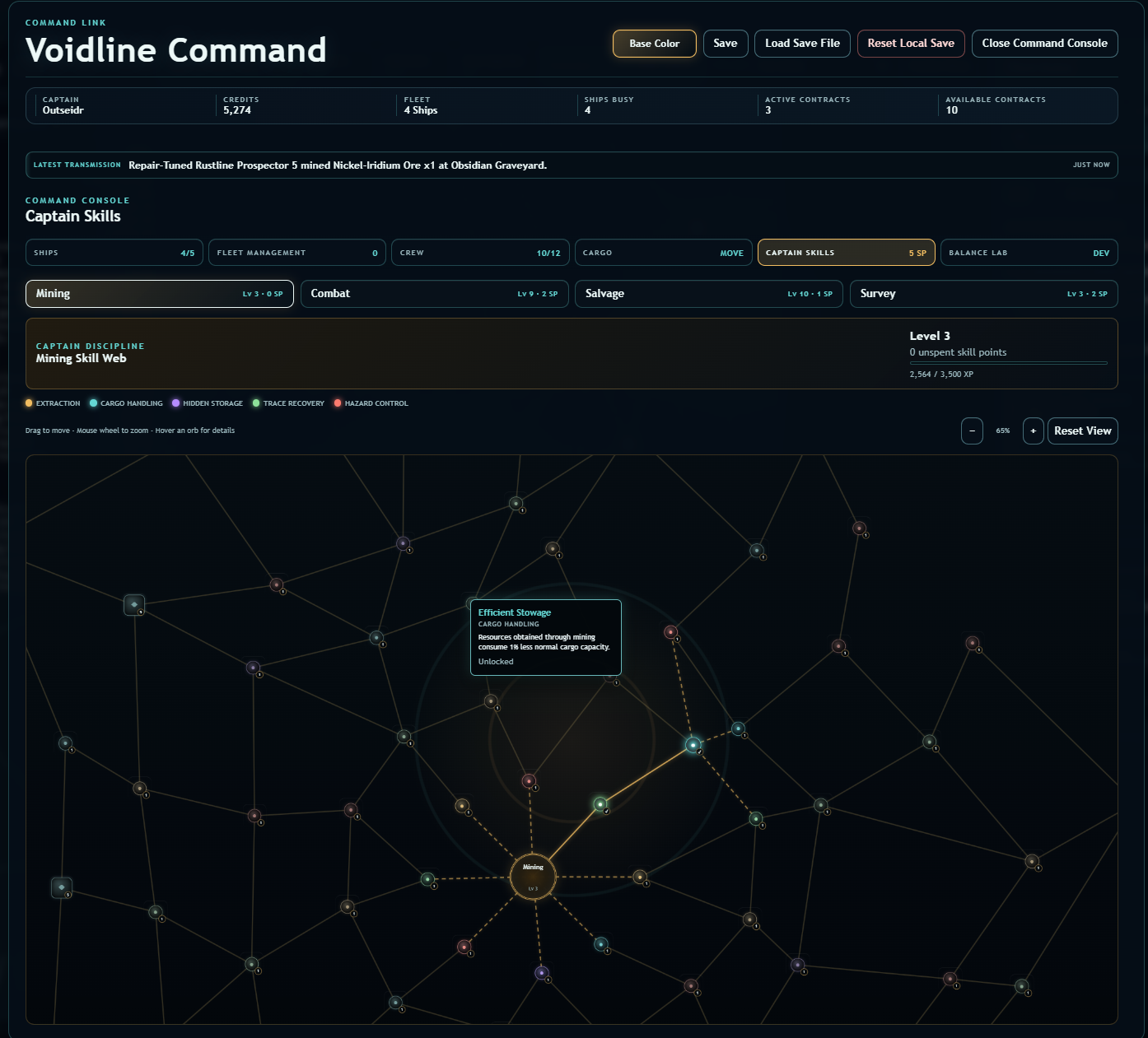 Voidline Command permanent captain Mining skill web